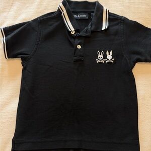 Psycho Bunny Black Polo with White Trim and Twin Bunny Logo